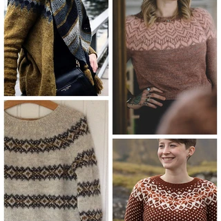 a collection of color work knitted sweaters