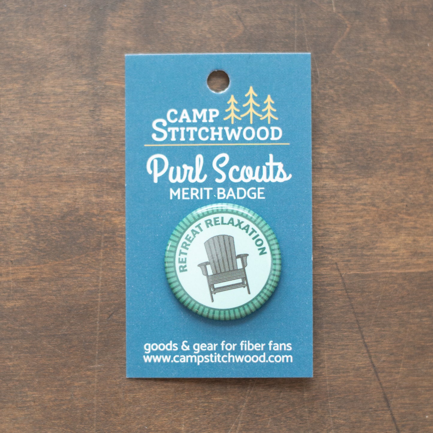 Retreat Relaxation badge on a card stock backer