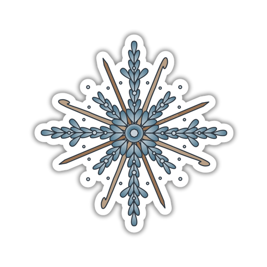 Decorative snowflake design with blue and brown colors on a white background