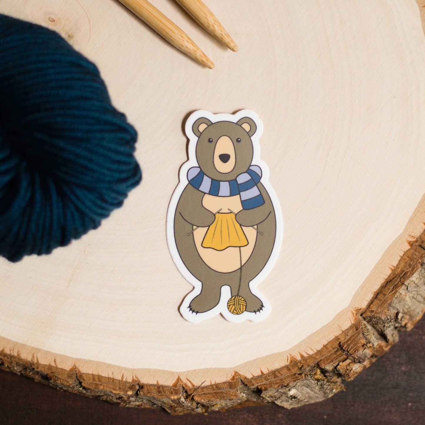 Bear with scarf vinyl knitting sticker by adKnits