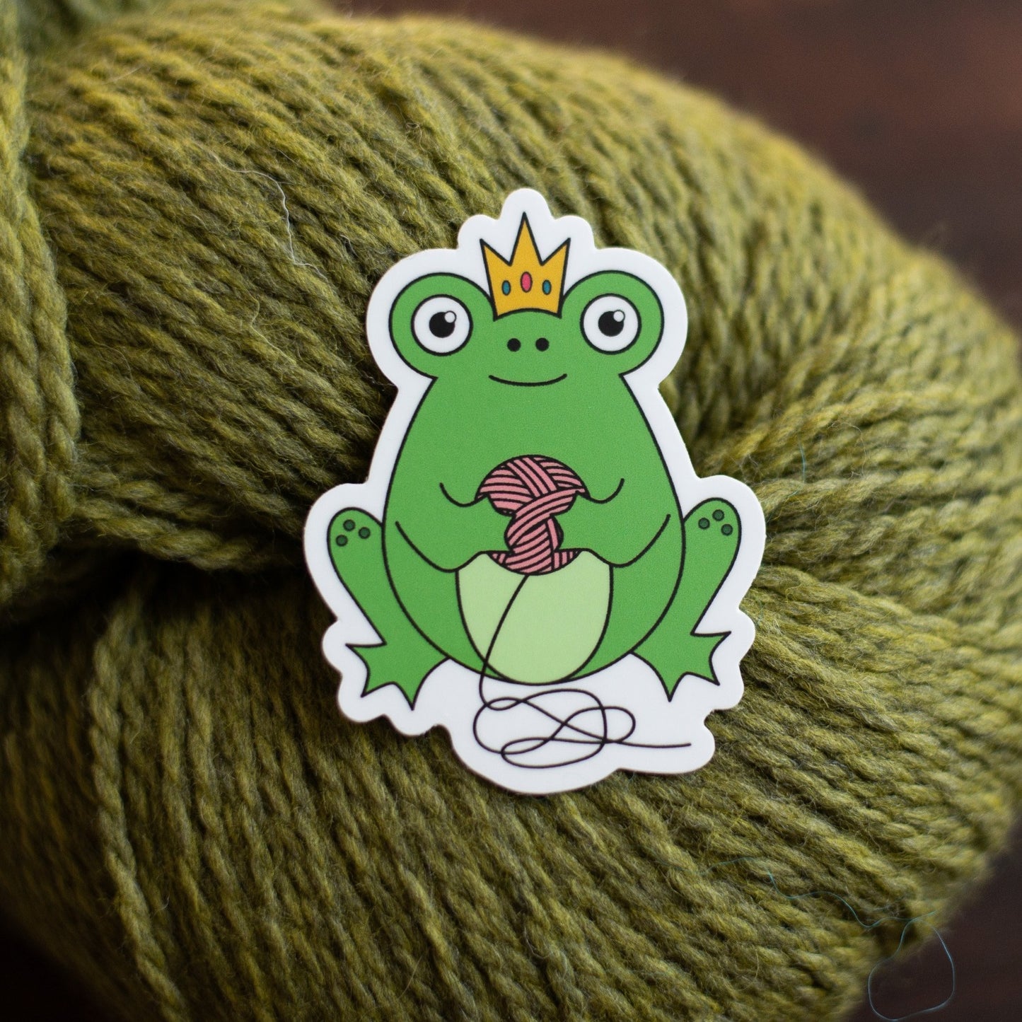 Frog Queen Vinyl Knitting Sticker by adKnits