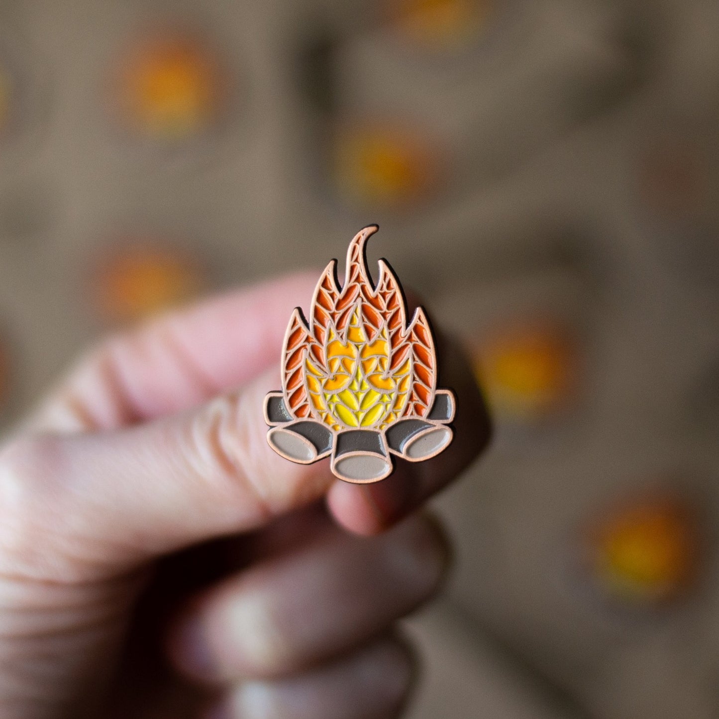 Campfire knitting enamel pin