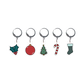 Set of five Christmas-themed stitch markers on a white background