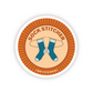 Circular sticker with 'Sock Stitcher' text and blue socks on a white background