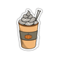 a pumpkin spice latte sticker with whipped cream yarn and knitting needles
