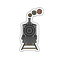 Sticker of a steam locomotive with yarn balls on a white background