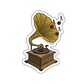 Sticker of a vintage gramophone with a brown horn on a white background