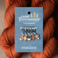 Fall forest stitch markers with yarn in the background