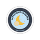 Circular sticker with 'Late Night Crafter' text, yarn ball, and moon design on a light blue background.