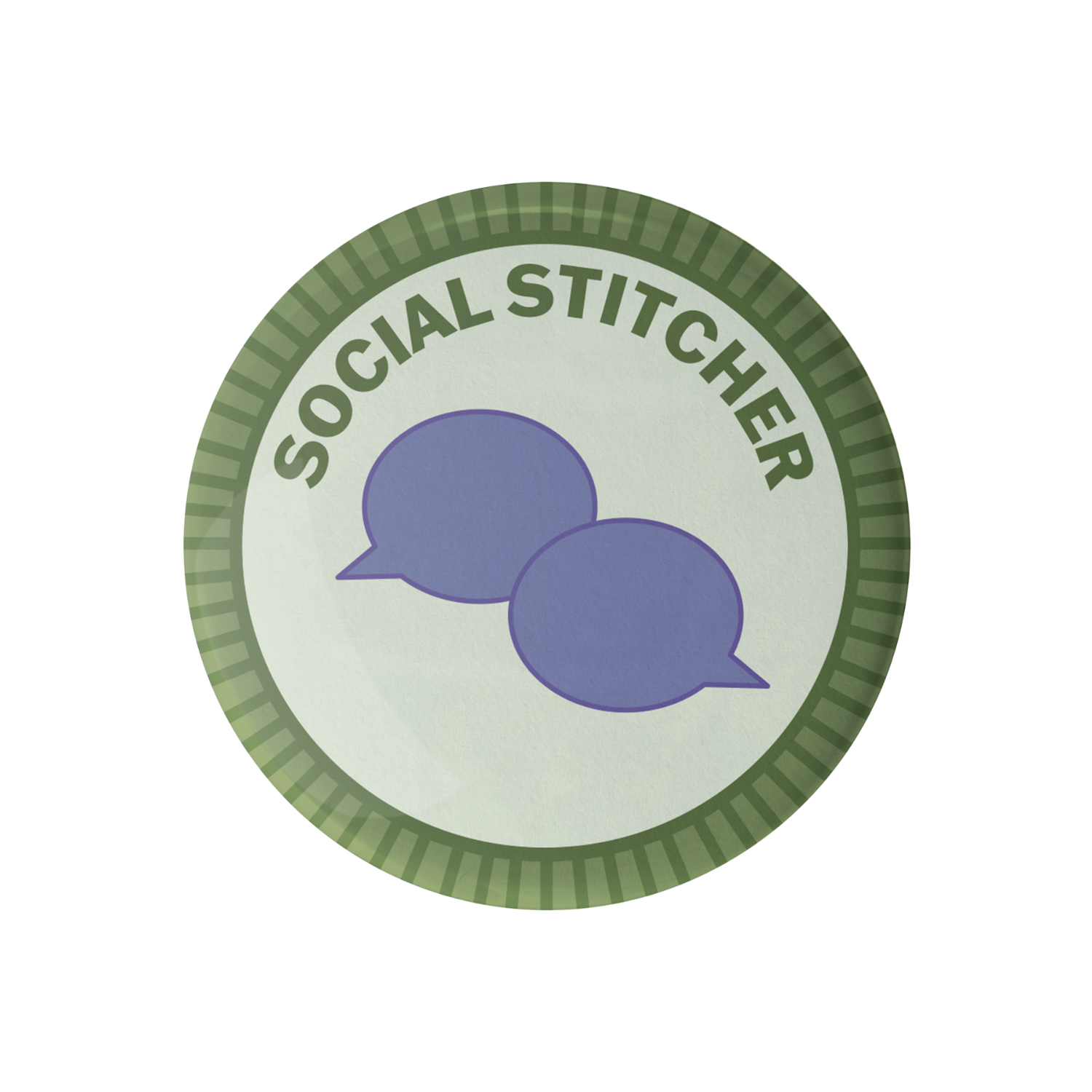Circular logo with 'Social Stitcher' text and speech bubbles on a white background