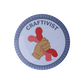 Circular badge with a hand holding red yarn, labeled 'Craftivist' on a white background.