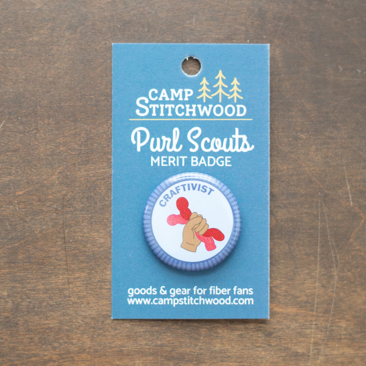 Craftivist badge on a cardstock backer