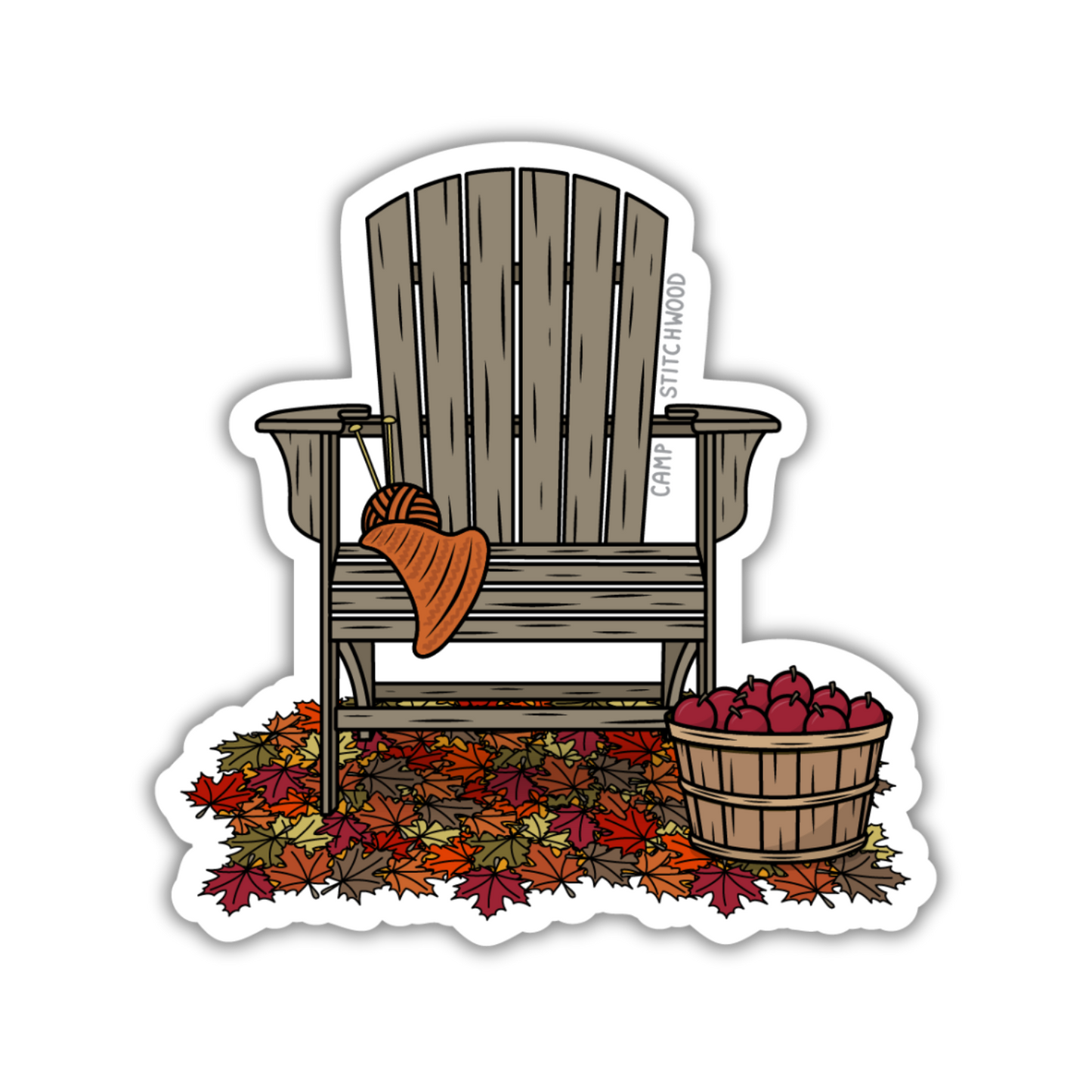 Adirondack chair sticker with fall leave and apples