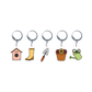 Set of five garden-themed stitch markers on a white background