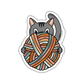 Sticker of a cat holding a colorful yarn on a white background