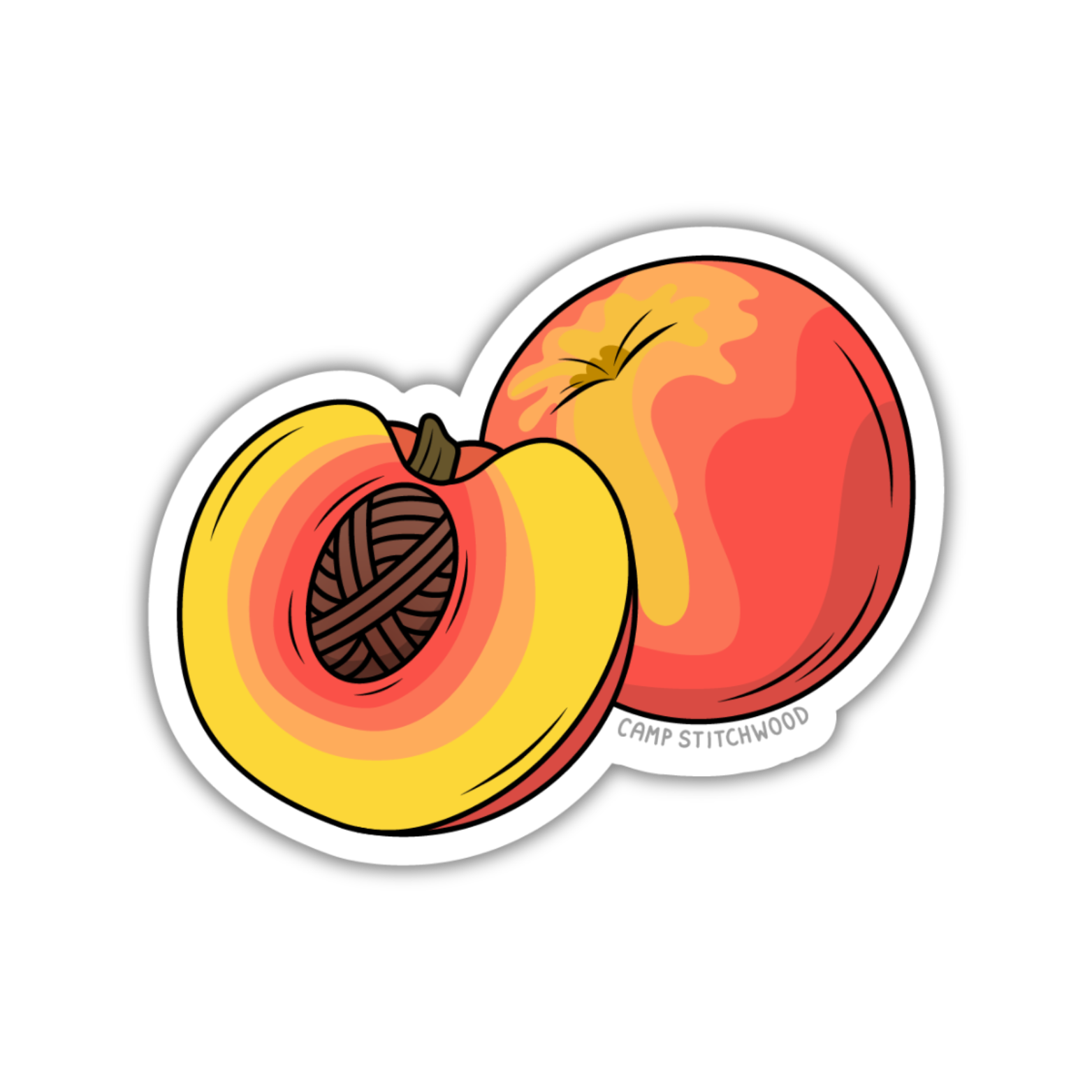 Peaches Sticker – Camp Stitchwood