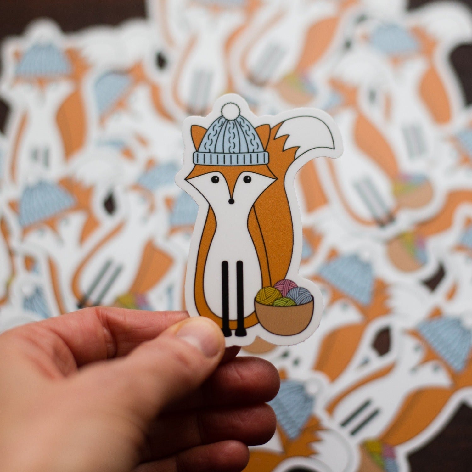 Fox knitting sticker - vinyl animal sticker by adKnits