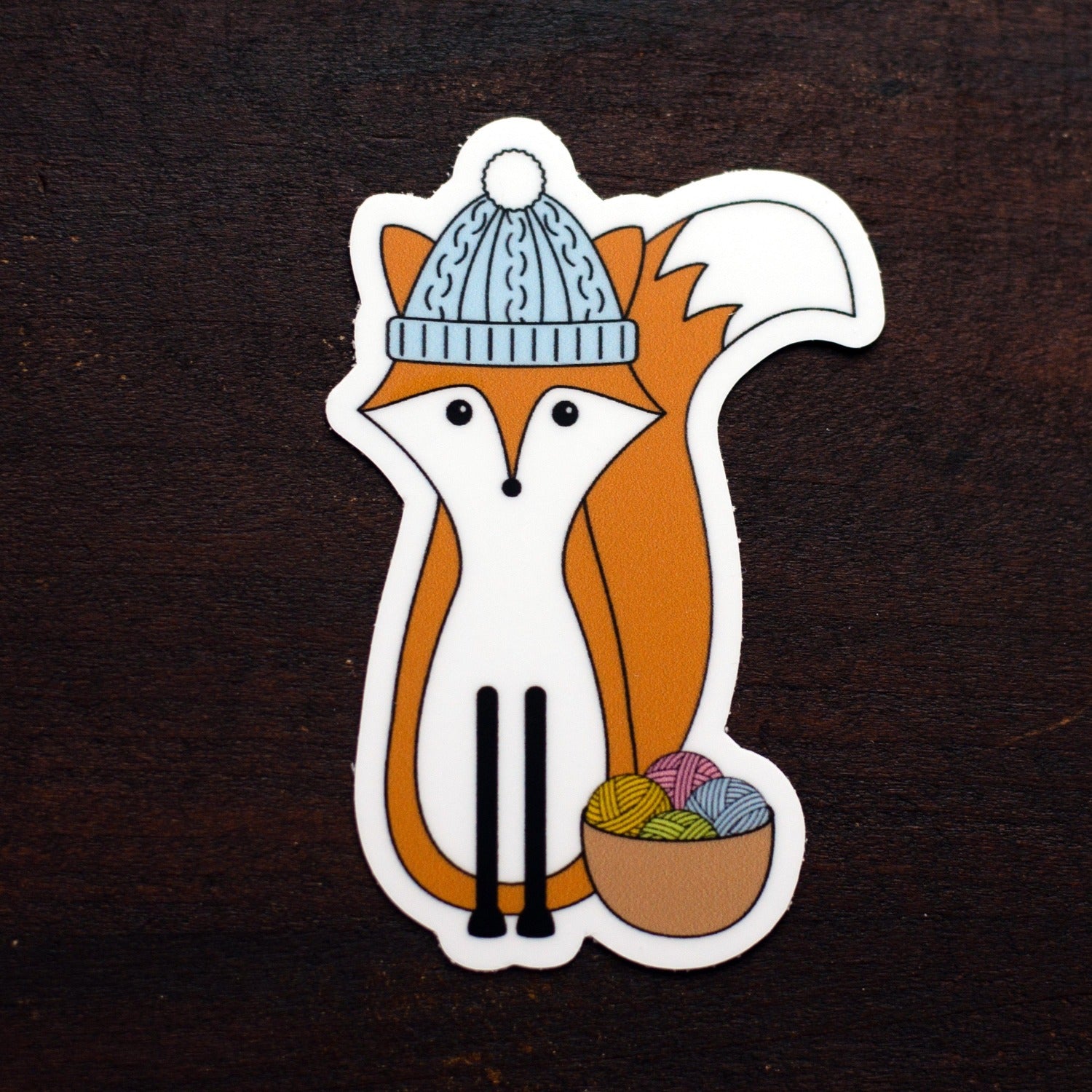 Fox knitting sticker - vinyl animal sticker by adKnits