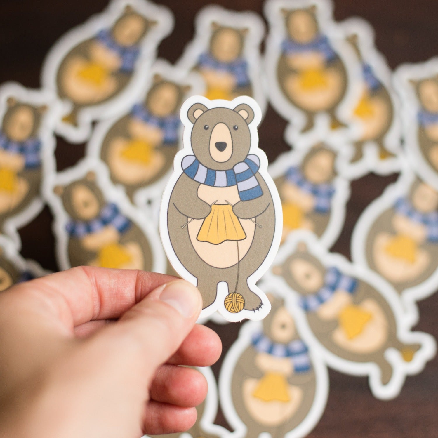 Bear with scarf vinyl knitting sticker by adKnits