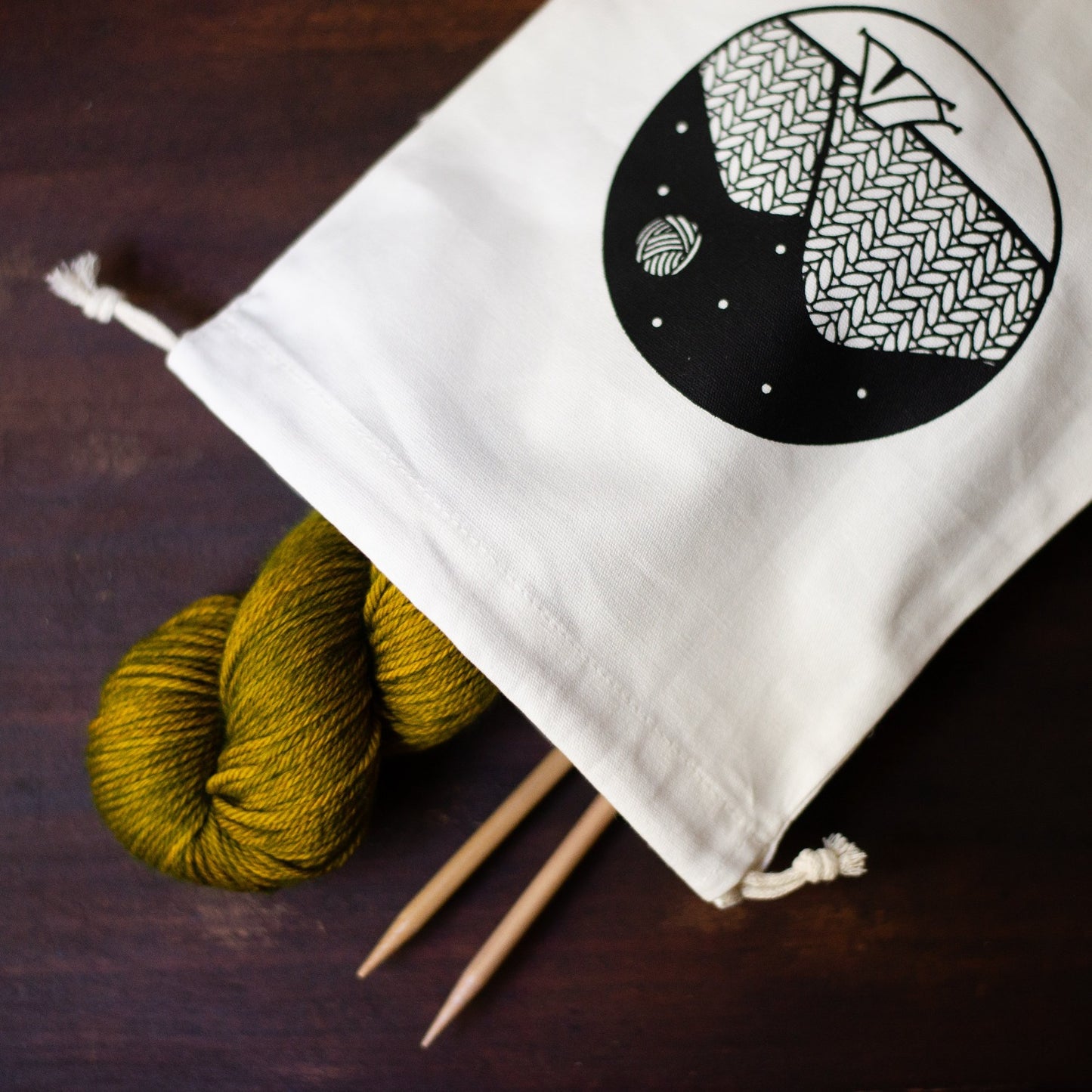 cotton drawstring knitting project bag