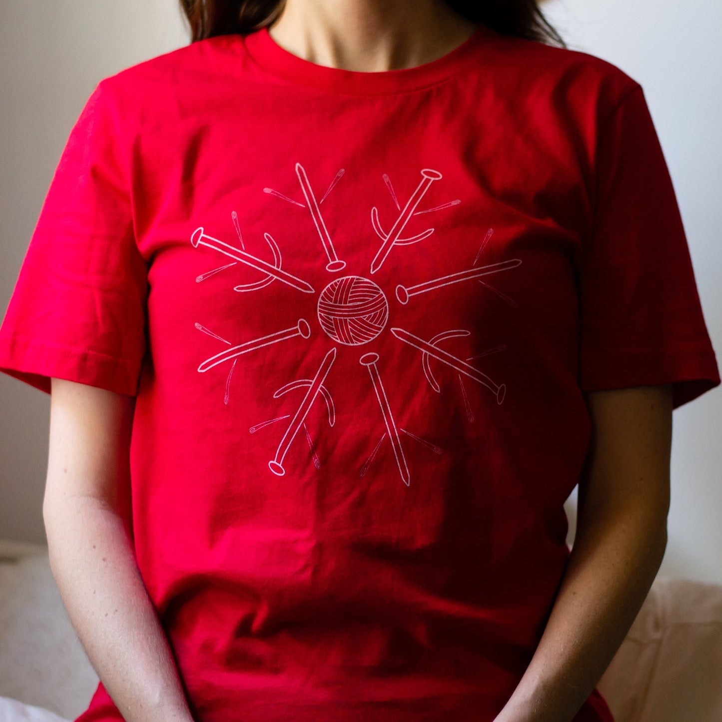 holiday knitting t-shirt for women by adKnits