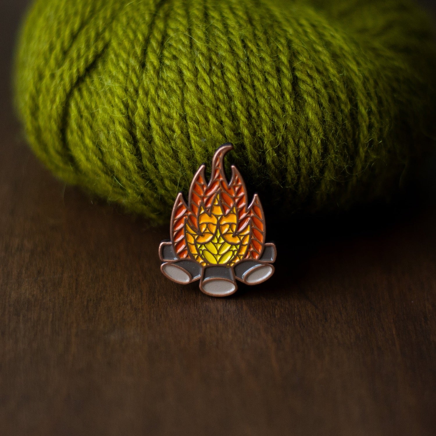 Campfire knitting enamel pin