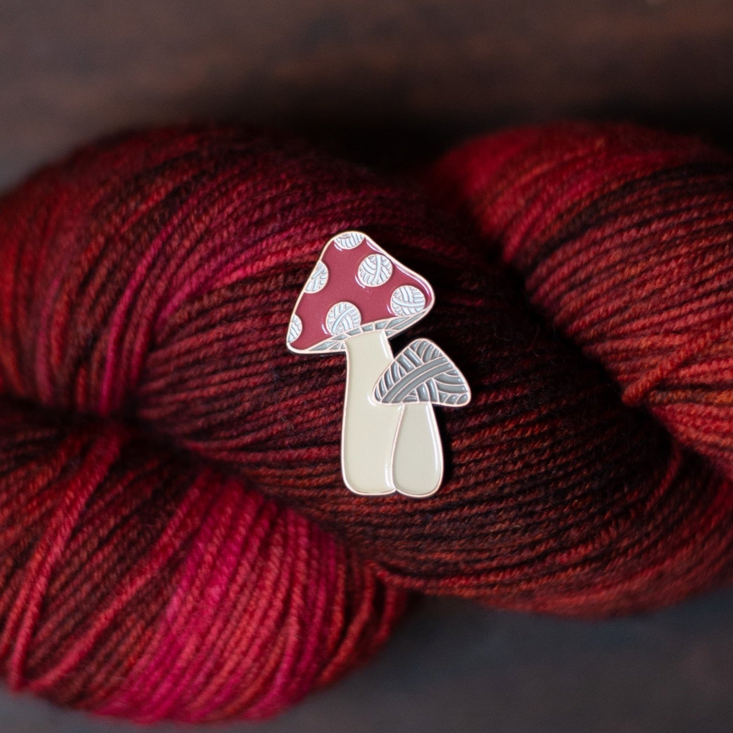 yarn mushroom enamel pin