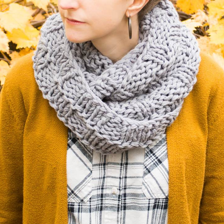 infinity scarf knitting pattern with basket weave texture