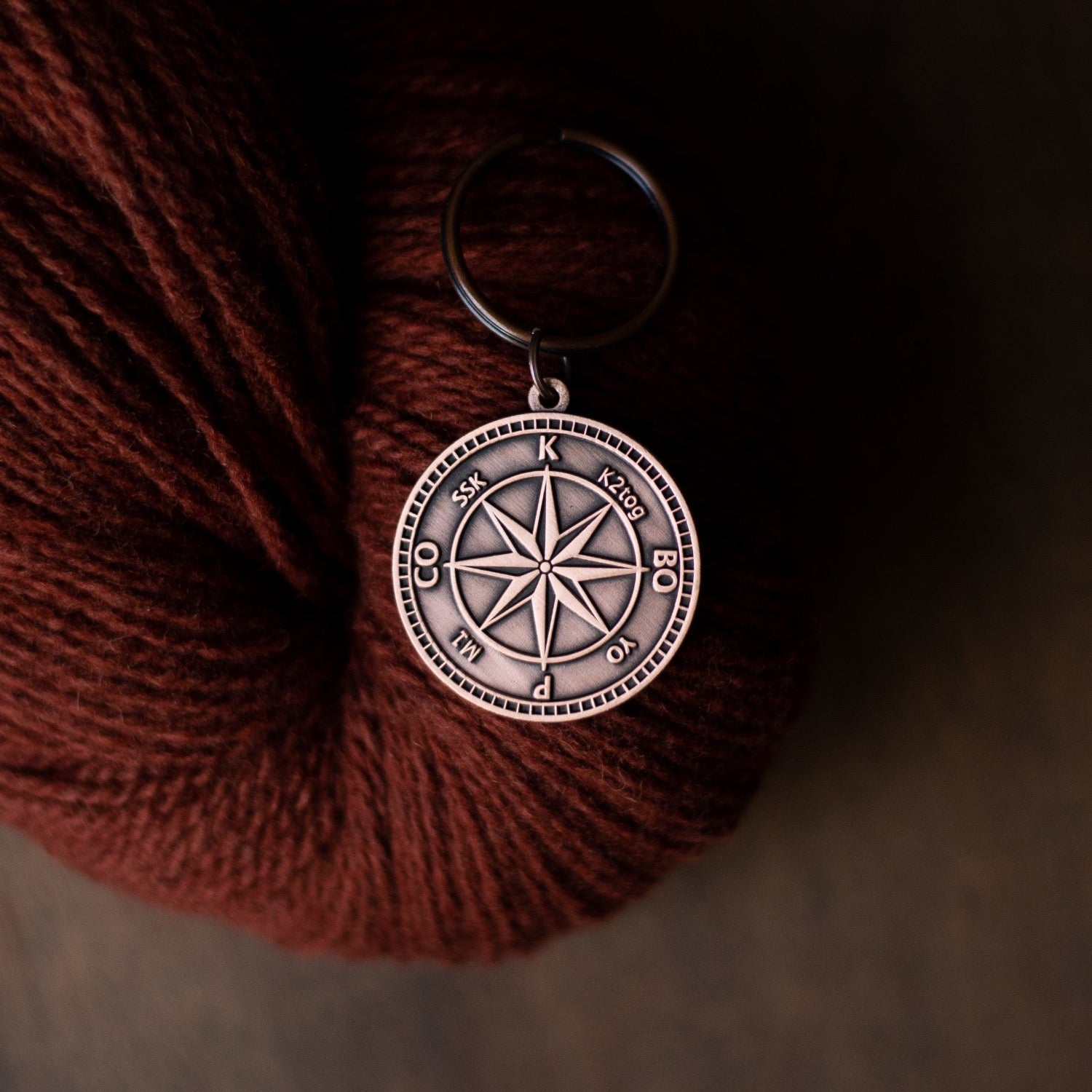knitter's compass keychain